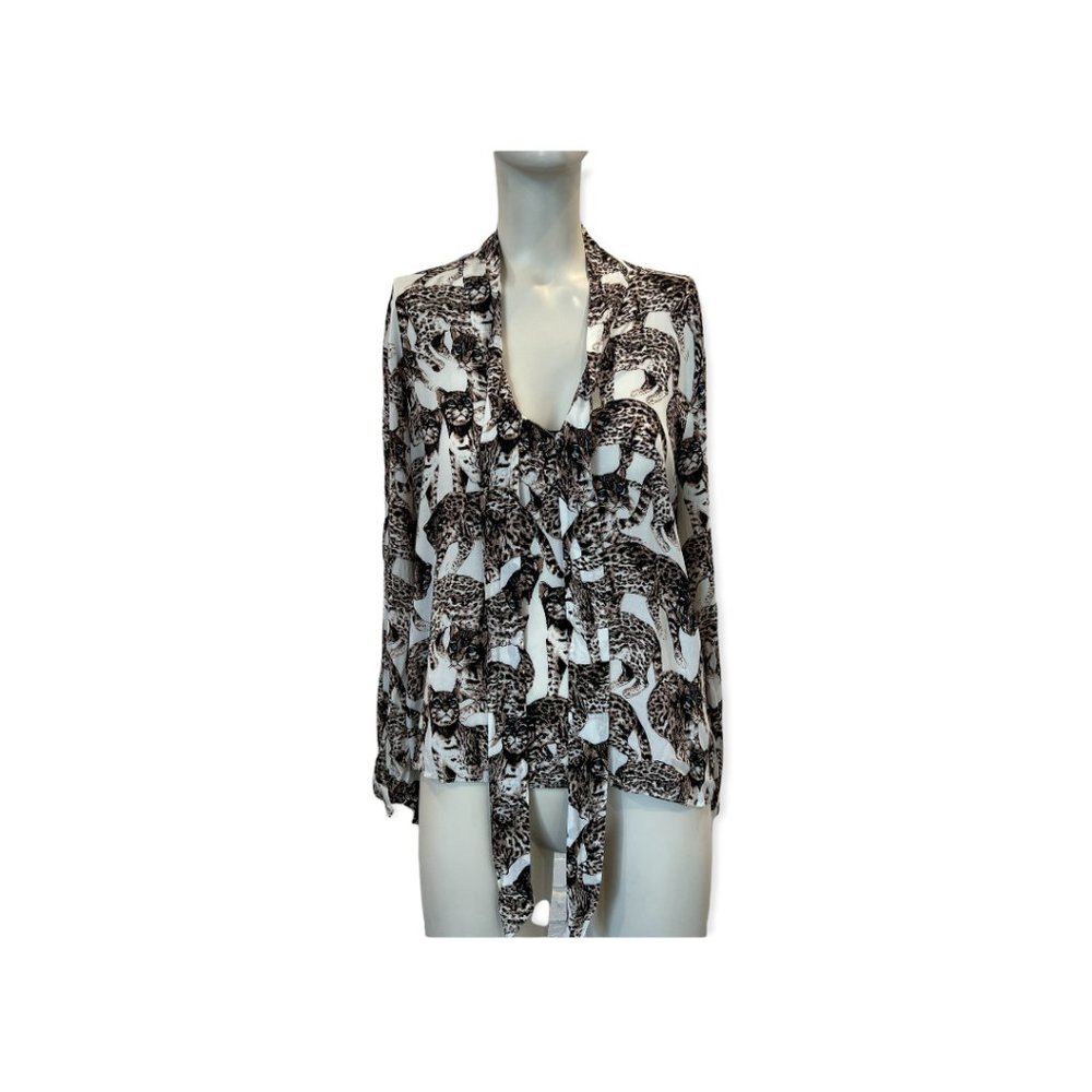 Cheetah Blouse with Neck Tie